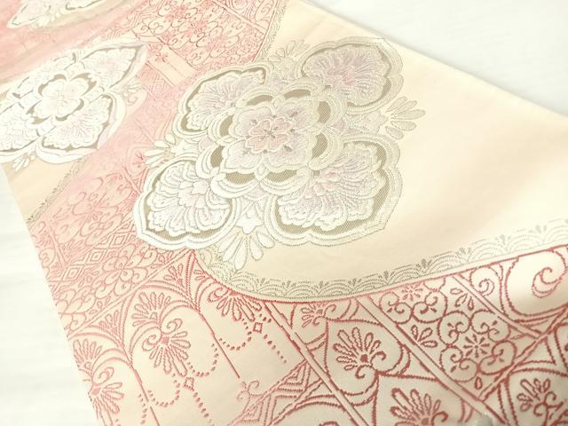平和屋着物◎六通柄袋帯 唐織 舞花文 銀糸 正絹 逸品 AABA9077yx