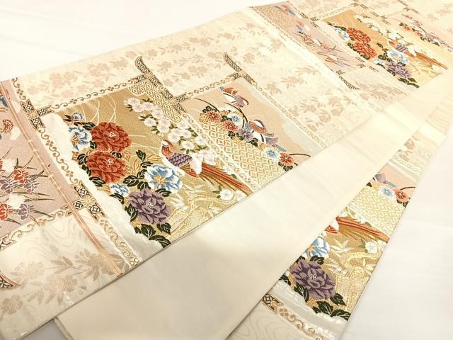 平和屋着物◎六通柄袋帯 唐織 都つづれ 金銀糸 正絹 逸品 AABA9098yx