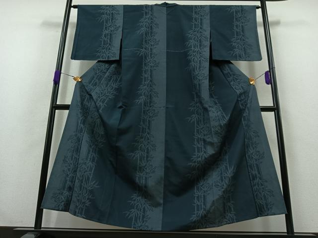 平和屋着物▽本塩沢 単衣 110亀甲 笹竹文 正絹 逸品 AABA9139jh