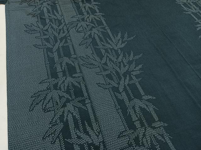 平和屋着物▽本塩沢 単衣 110亀甲 笹竹文 正絹 逸品 AABA9139jh