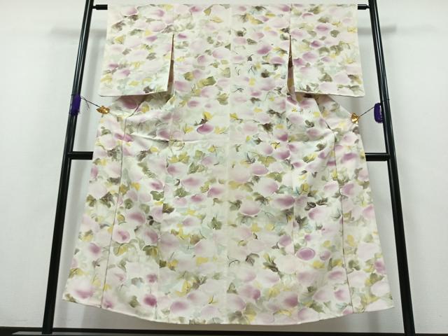 平和屋着物▽上質な小紋 単衣 手描き 草花文 鬼しぼ縮緬 正絹 逸品 AABA9141jh