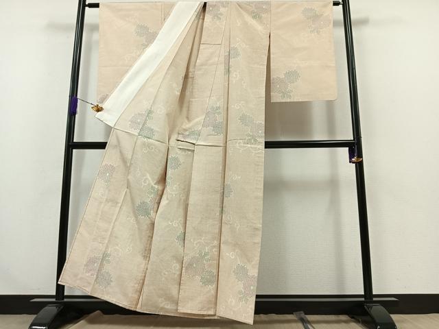 平和屋着物▽上質な紬 単衣 花唐草文 正絹 逸品 AABA9143jh