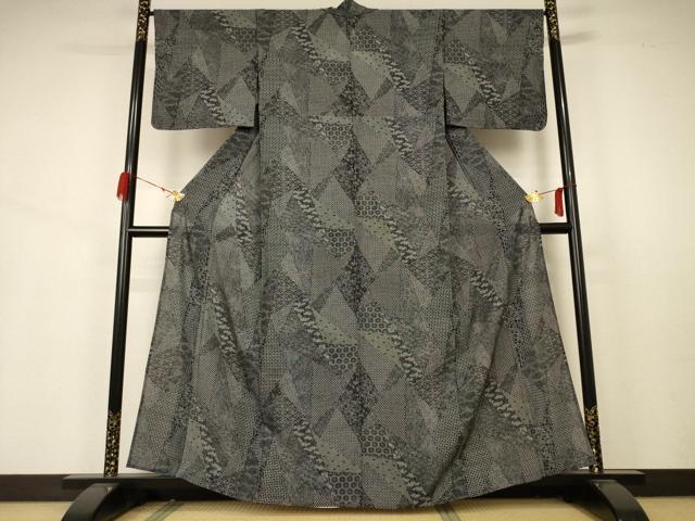 平和屋着物*夏物 江戸小紋 絽 切嵌吉祥文 反端付き 正絹 逸品 AABA9362jd
