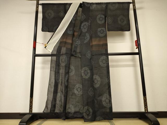 平和屋着物*夏物 重要無形文化財 本場宮古上布 幾何学花丸文 苧麻 逸品 AABA9378jd