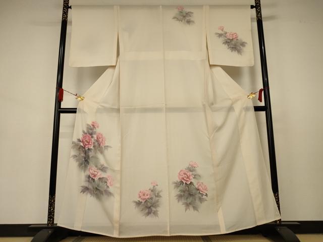 平和屋着物*夏物 訪問着 絽 手描き 草花文 暈し染め 正絹 逸品 AABA9381jd