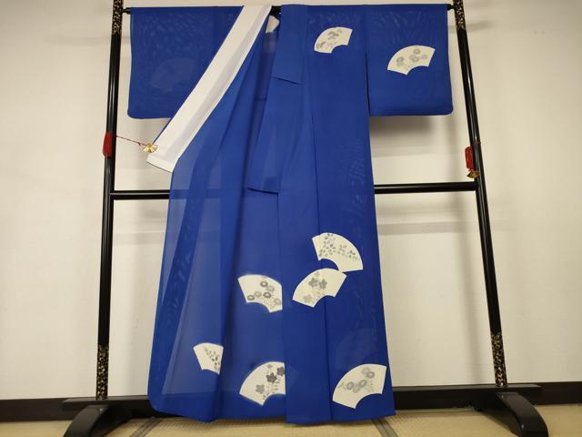 平和屋着物*夏物 訪問着 絽 扇面花文 銀彩 正絹 逸品 AABA9401jd