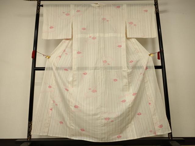 平和屋着物*夏物 小紋 絽 枝花文 洗える着物 AABA9410jd