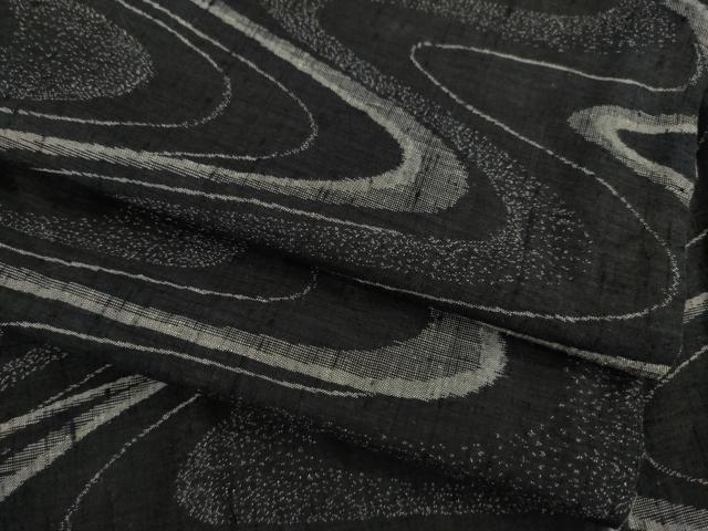 平和屋着物●上質な紬 流水文 黒地 正絹 逸品 AABA9444ck