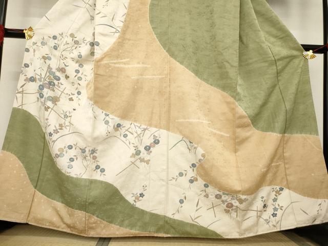平和屋着物●訪問着 絞り 流水枝花文 正絹 逸品 AABA9455ck