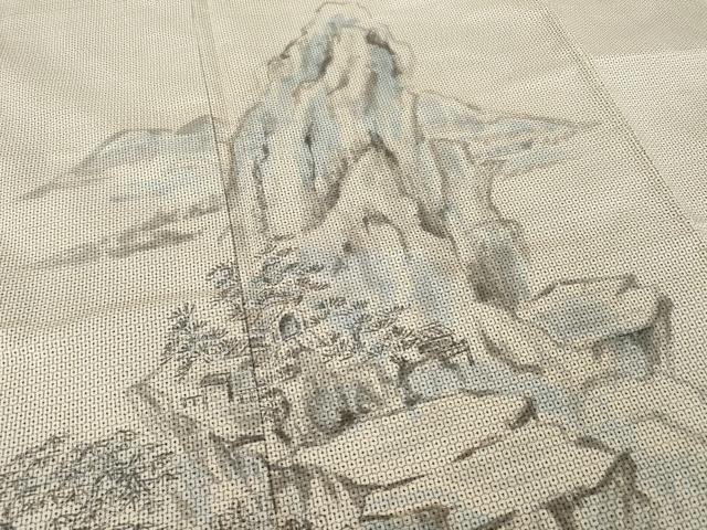 平和屋着物●本場大島紬 訪問着 手描き 白大島 100亀甲 総詰め 風景文 正絹 逸品 AABA9476ck