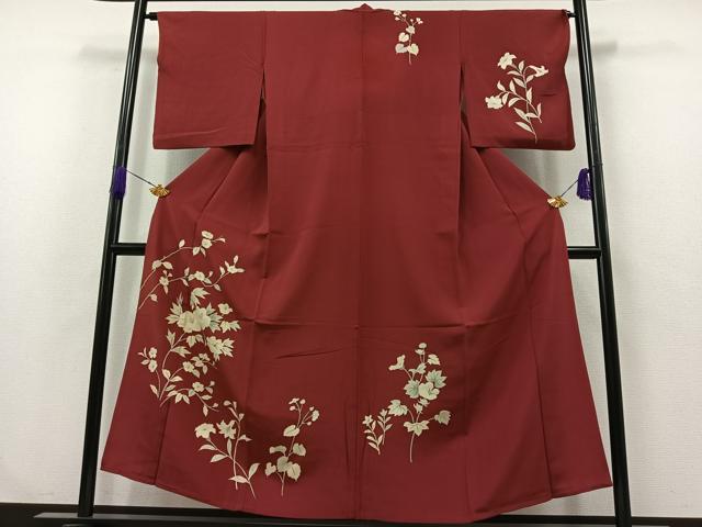 平和屋着物▽訪問着 単衣 草花文 正絹 逸品 AABA9531jh