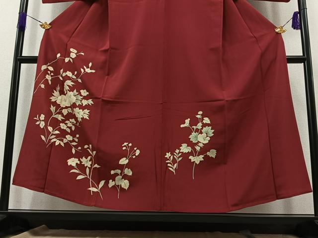 平和屋着物▽訪問着 単衣 草花文 正絹 逸品 AABA9531jh