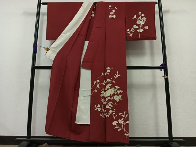 平和屋着物▽訪問着 単衣 草花文 正絹 逸品 AABA9531jh
