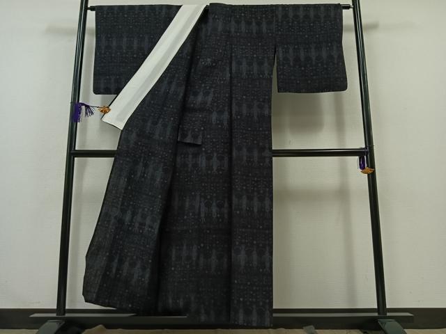 平和屋着物▽結城ちぢみ 単衣 飾花文 正絹 逸品 AABA9559jh