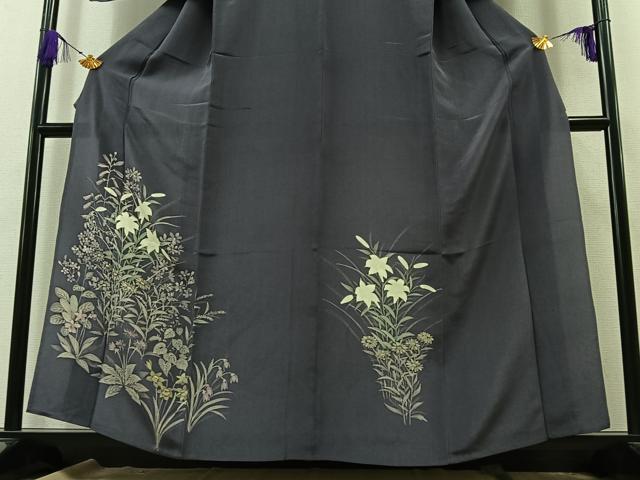 平和屋着物▽訪問着 単衣 手描き 草花文 鬼しぼ縮緬 正絹 逸品 AABA9578jh