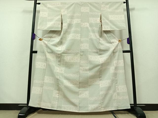 平和屋着物▽本塩沢 単衣 110亀甲 横段文 正絹 逸品 AABA9580jh