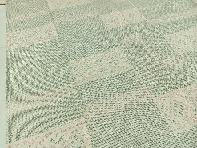平和屋着物▽本塩沢 単衣 110亀甲 横段文 正絹 逸品 AABA9580jh