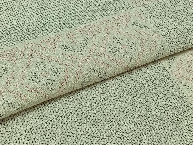 平和屋着物▽本塩沢 単衣 110亀甲 横段文 正絹 逸品 AABA9580jh