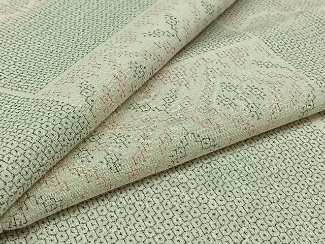 平和屋着物▽本塩沢 単衣 110亀甲 横段文 正絹 逸品 AABA9580jh