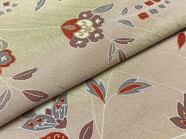 平和屋着物▽上質な小紋 単衣 花蝶文 暈し染め 金彩 正絹 逸品 AABA9584jh