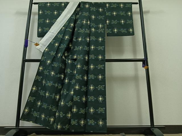 平和屋着物▽上質な紬 単衣 草花文 正絹 逸品 AABA9591jh
