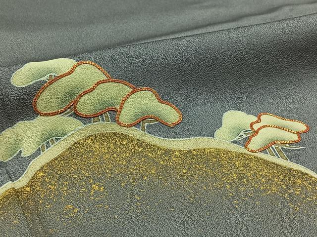 平和屋着物▽訪問着 単衣 駒刺繍 風景文 金糸 金彩 正絹 逸品 AABA9598jh