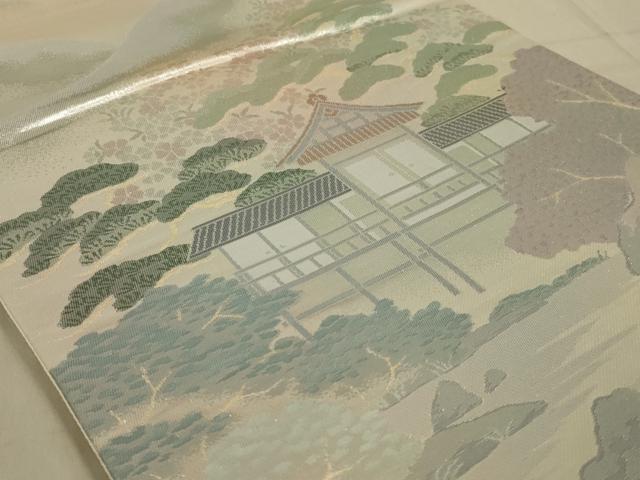 平和屋着物◎六通柄袋帯 風景文 銀糸 正絹 逸品 AABA9613ou