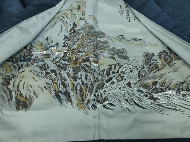 平和屋着物●男性 紬 アンサンブル 色無地 青褐色 正絹 逸品 未使用 AABA9776ck