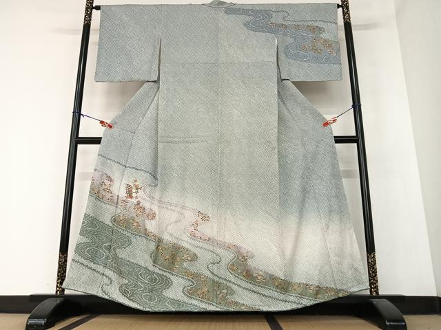 平和屋着物●訪問着 絞り 刺繍 花籬文 金彩 正絹 逸品 AABB0055zg