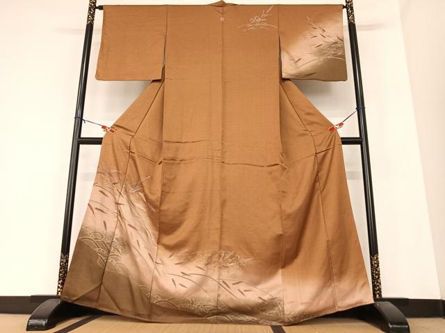 平和屋着物●訪問着 駒刺繍 笹花文 暈し染め 金彩 正絹 逸品 AABB0063zg