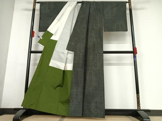 平和屋着物●本場大島紬 短冊花文 正絹 逸品 AABB0125zg