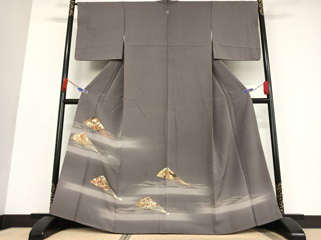 平和屋着物●豪華色留袖 駒刺繍 扇面花文 暈し染め 金彩 正絹 逸品 AABB0127zg