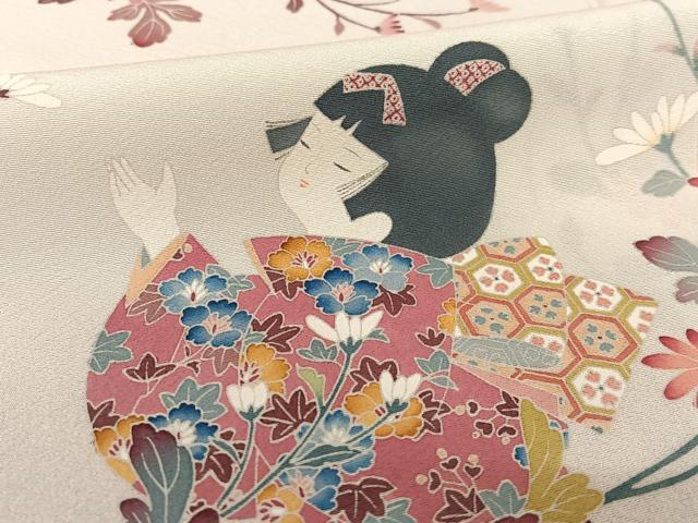 平和屋着物●訪問着 友禅 作家物 枝花に休み鳥 童子 正絹 逸品 AABB0152zg