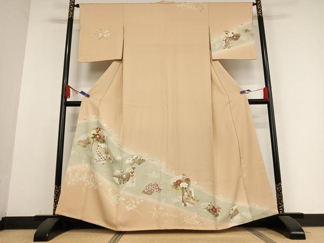 平和屋着物●訪問着 駒刺繍 立波地紙花文 暈し染め 金彩 正絹 逸品 AABB0179zg