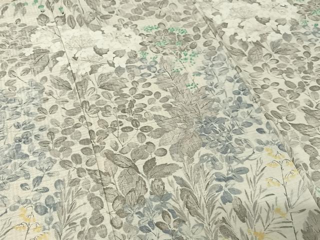 平和屋着物●訪問着 紬地 手描き 草花文 正絹 逸品 AABB0198zg