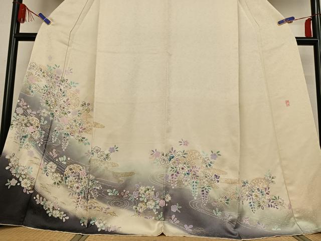 平和屋着物●訪問着 作家物 絞り 辻が花 流水雪輪花文 暈し染め 金彩 金通し地 正絹 逸品 AABB0209zg
