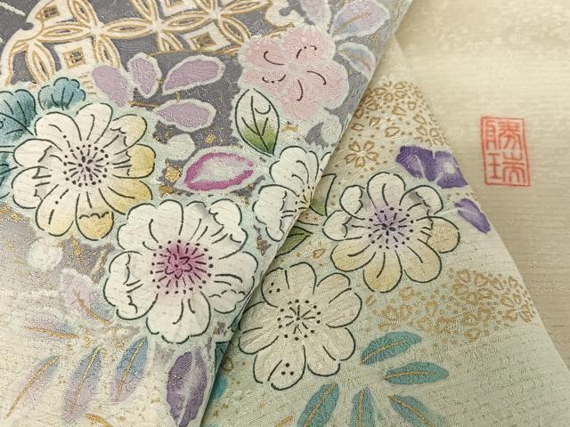 平和屋着物●訪問着 作家物 絞り 辻が花 流水雪輪花文 暈し染め 金彩 金通し地 正絹 逸品 AABB0209zg