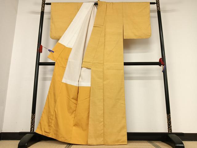 平和屋着物●上質な紬 色無地 柑子色 正絹 逸品 AABB0246zg