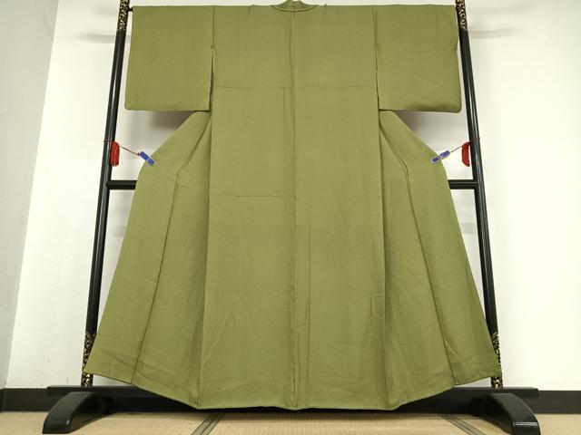 平和屋着物●上質な色無地 紋意匠 麹塵色 正絹 逸品 AABB0254zg