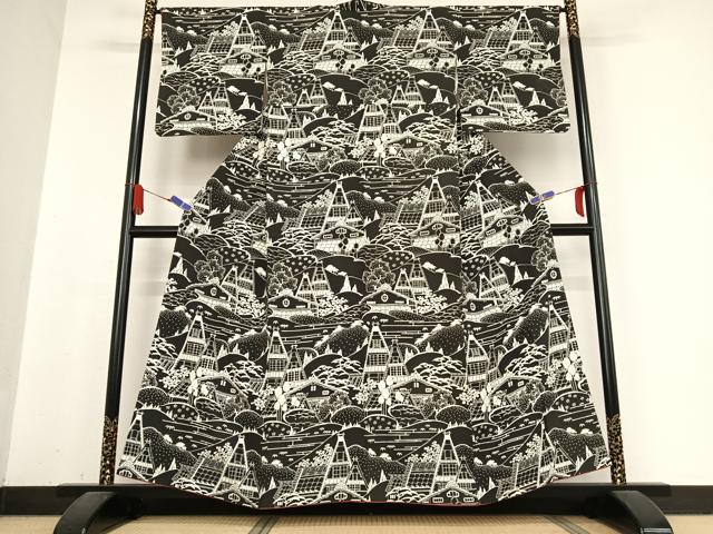 平和屋着物●訪問着 型染め 風景文 正絹 逸品 AABB0277zg