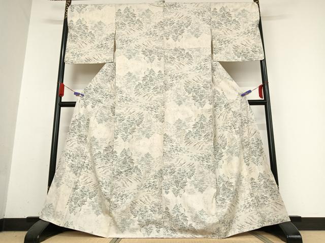 平和屋着物●本場大島紬 白大島 カタス7マルキ 樹林風景文 正絹 逸品 AABB0320zg