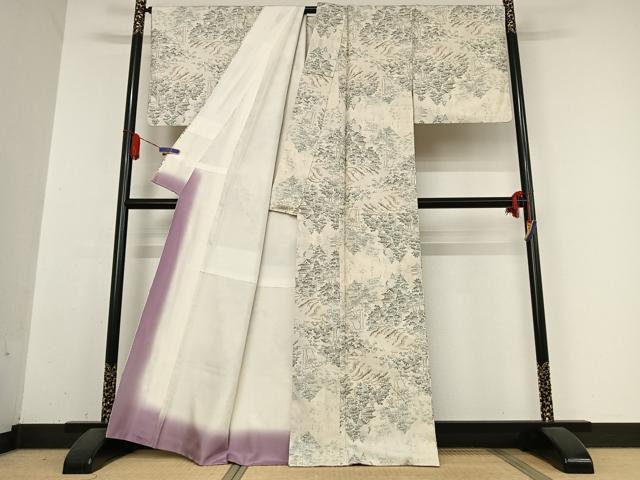 平和屋着物●本場大島紬 白大島 カタス7マルキ 樹林風景文 正絹 逸品 AABB0320zg