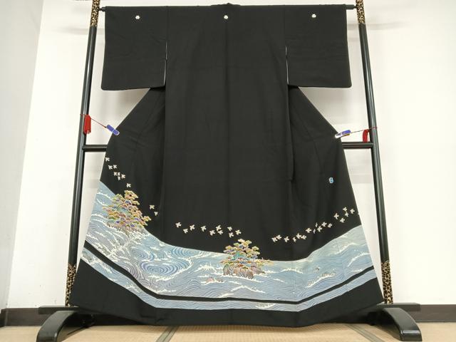 平和屋着物●黒田勲 黒留袖 立波飛鶴松文 三越扱い 正絹 逸品 AABB0341zg