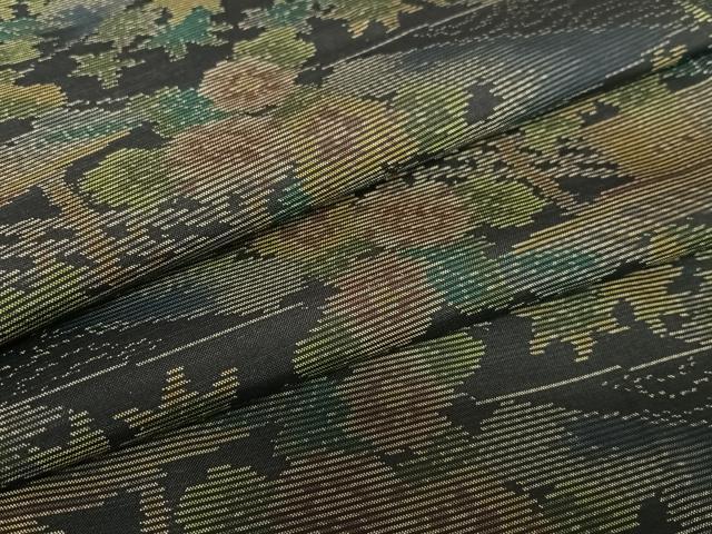 平和屋着物●本場大島紬 風景草花文 黒地 正絹 逸品 AABB0355zg