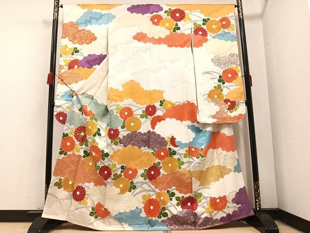 平和屋着物●豪華振袖 駒刺繍 雲重ね花文 金彩 正絹 逸品 未使用 AABB0399ph