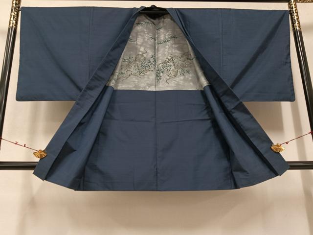 平和屋着物●男性 本場大島紬 アンサンブル 長襦袢(袷)セット 格子 正絹 逸品 AABB0400ph