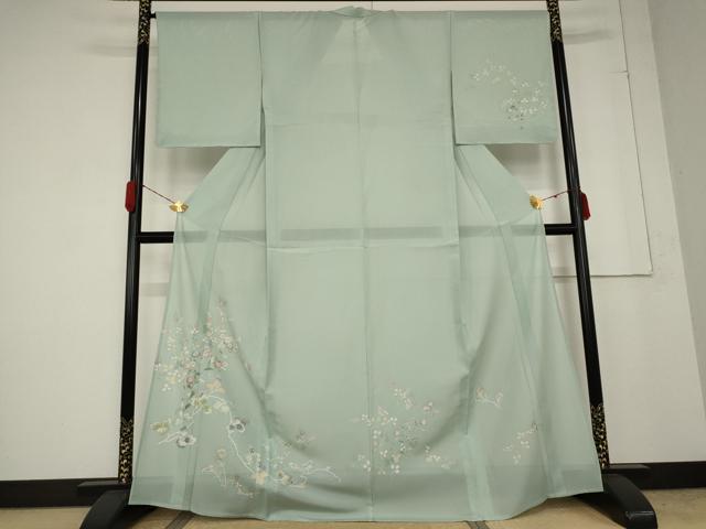 平和屋着物*夏物 訪問着 絽 枝花文 銀彩 正絹 逸品 AABB0483st