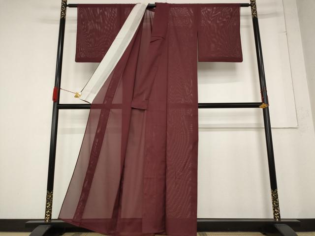 平和屋着物*夏物 色無地 絽 葡萄茶 洗える着物 AABB0490st