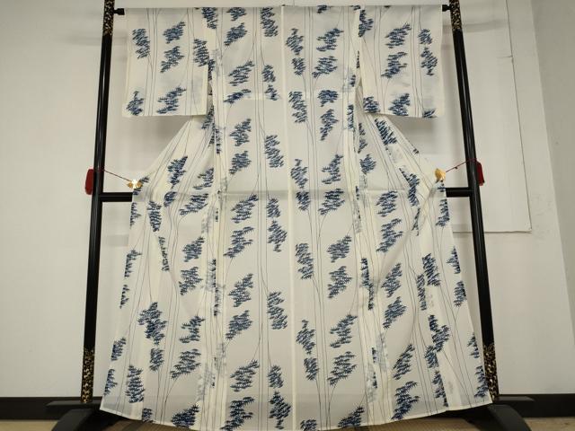 平和屋着物*夏物 小紋 絽 笹の葉文様 洗える着物 AABB0496st