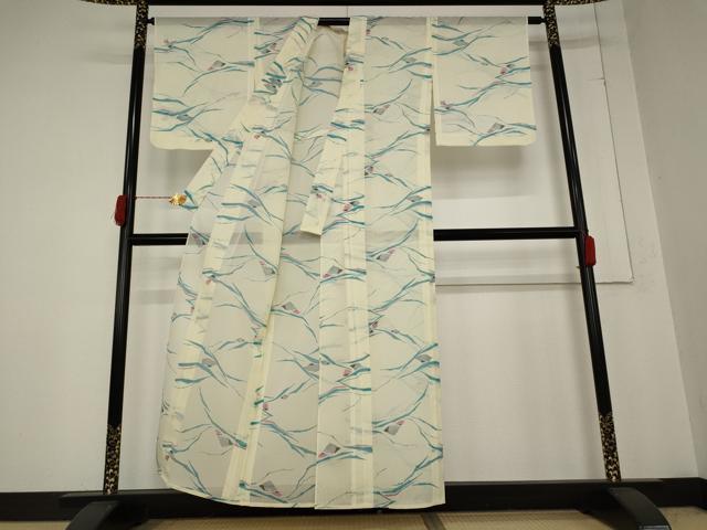 平和屋着物*夏物 小紋 絽 幾何学文様 洗える着物 AABB0526st